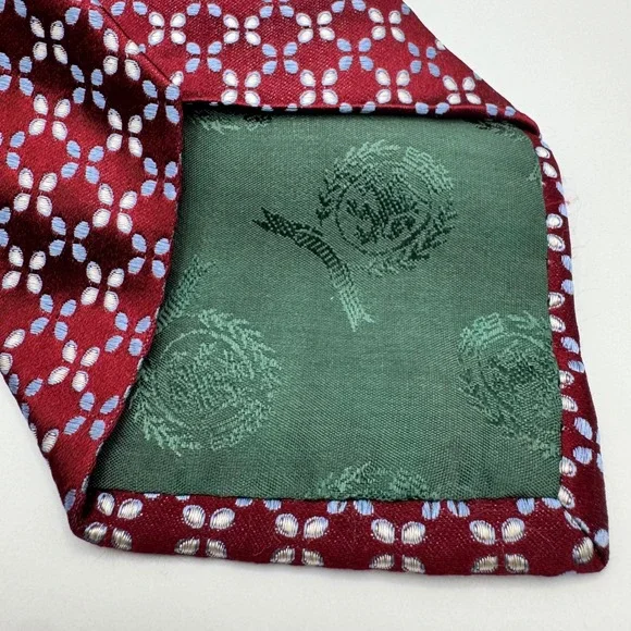 Tommy Hilfiger Mens Silk Tie Burgundy Red Blue Geometric Floral Pattern USA Made - Picture 4 of 10